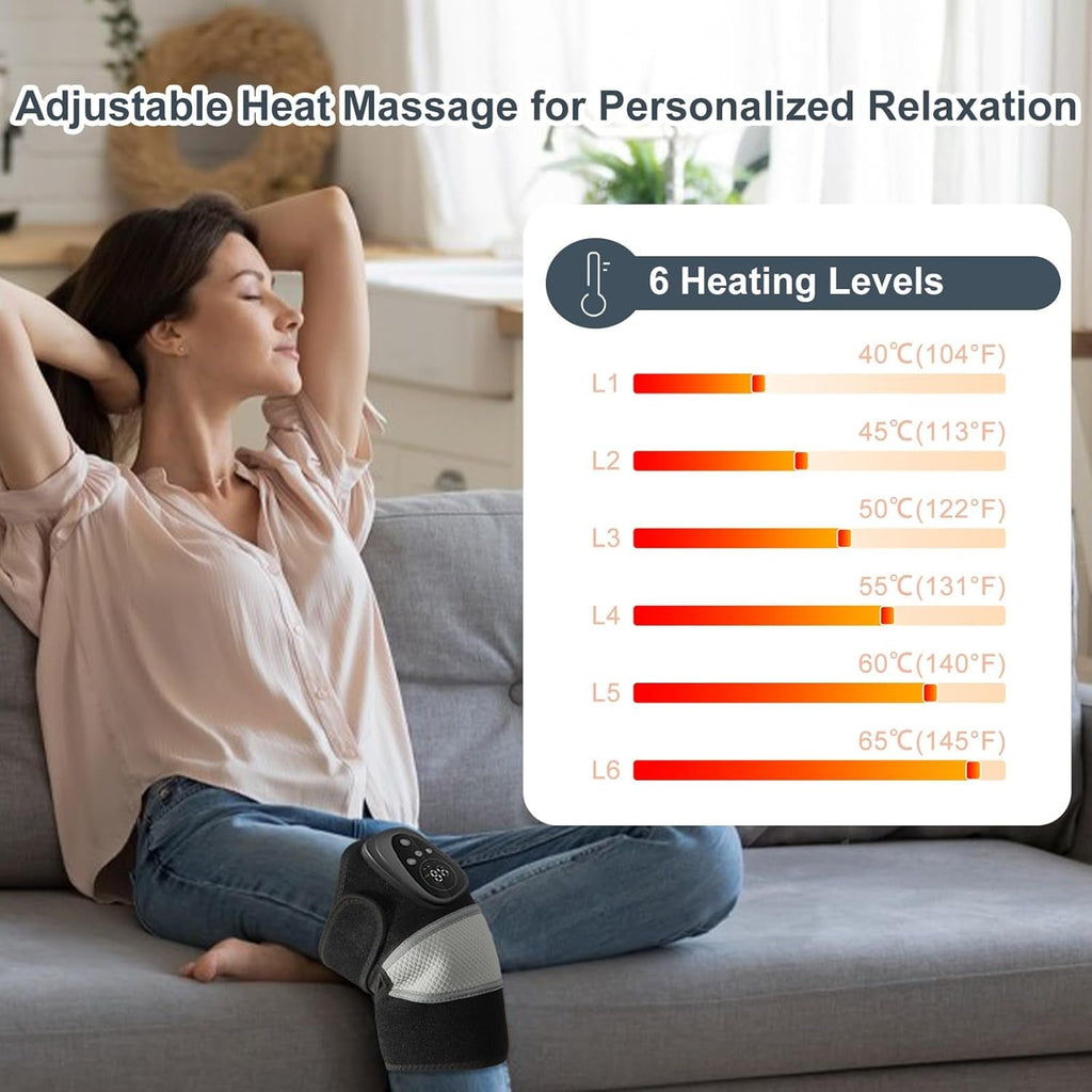 Heated Knee Massager, 3-In-1 Knee Shoulder Elbow Heating Massage Wrap, Pain Relief & Relaxation