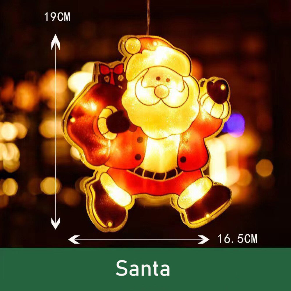 Christmas Window Hanging LED Lights Xmas Ornament Suction Cup Battery Home Party