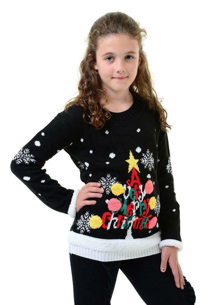 Kids 3D Pom Pom Rudolph Christmas Jumper Girls Boys Knitted Merry Xmas Sweater