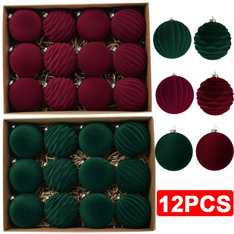 12X Velvet Christmas Balls Xmas Tree Hanging Bauble Ornament Party Decorations
