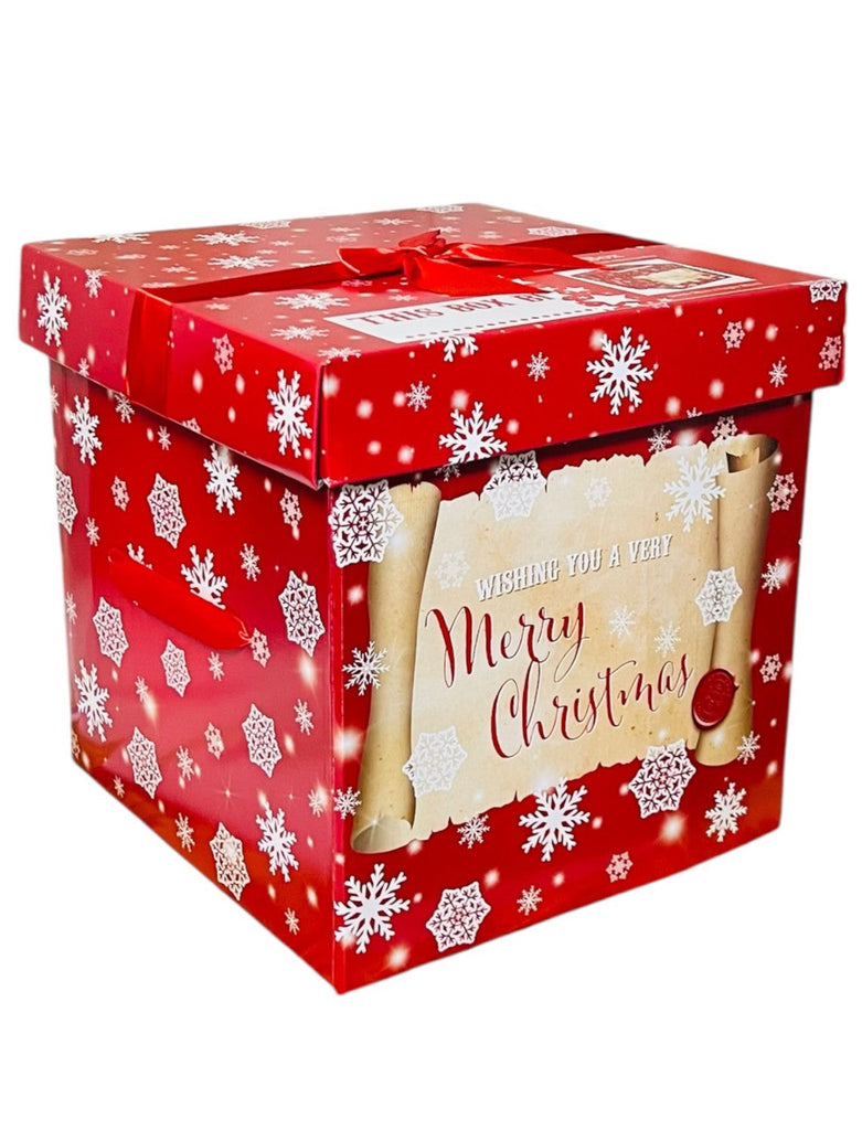 Christmas Eve DIY Large Gift Box with Lid & Bow, Cute XMAS Prints Flat Packed