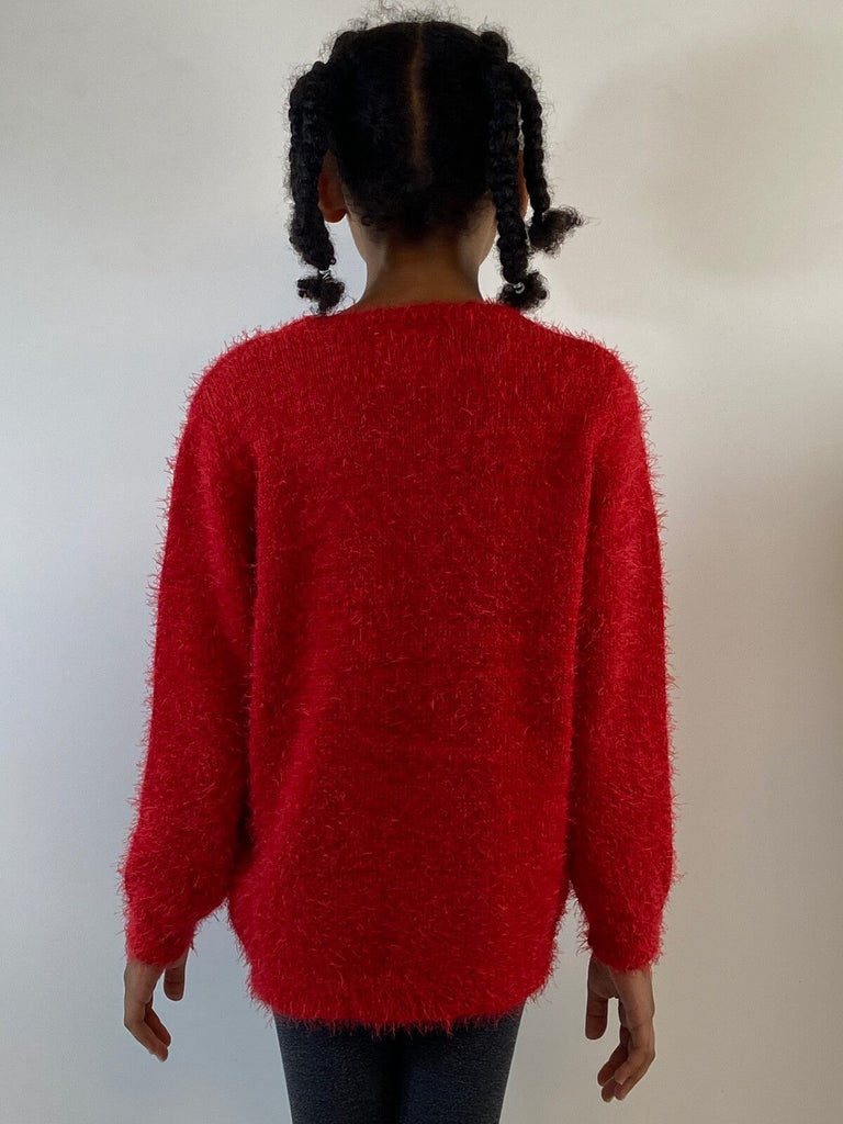 Christmas Jumper Kids Girls Bull Dog Xmas Knit Sweater Pullover Red 3-12 YRS