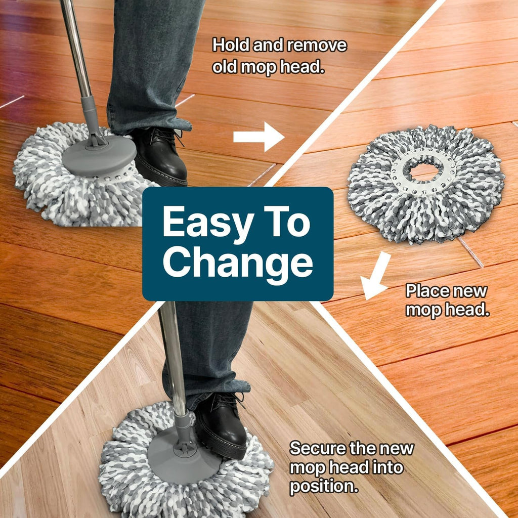 Spin Mop and Bucket Set – Easy Foot Pedal Water Removal, 360° Swivel Motion, Includes 2 Microfibre Mop Heads, All-Surface Cleaning, Splash Guard for Clean Mopping – Mop and Buckets Sets