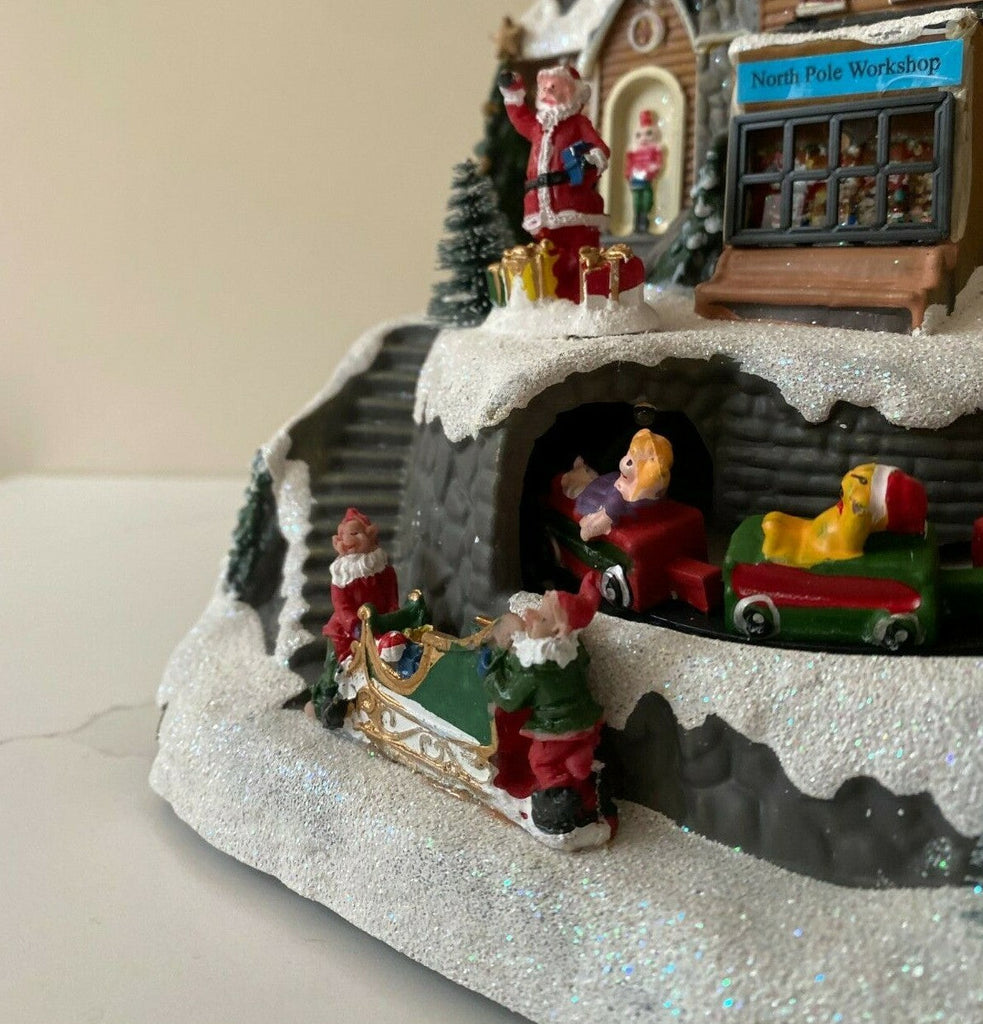 Christmas Village Scene Decoration Ornament with LED Lights Moving Train & Sound