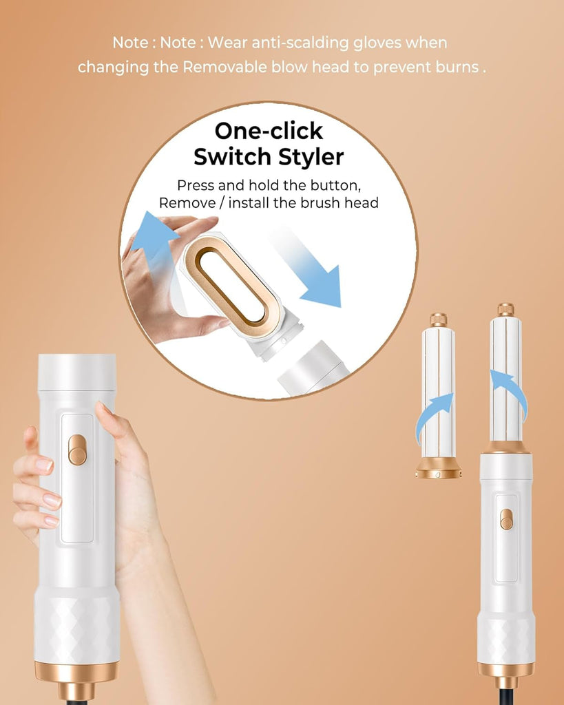 6 in 1 Hair Styler,  Hair Dryer Brush with Automatic Hair Wrap Curler, Thermal Brush, Hot Airbrush Airstyler, Hair Straightener, Magic Styler Gift Set for Women Volume, Curls, Styling - White