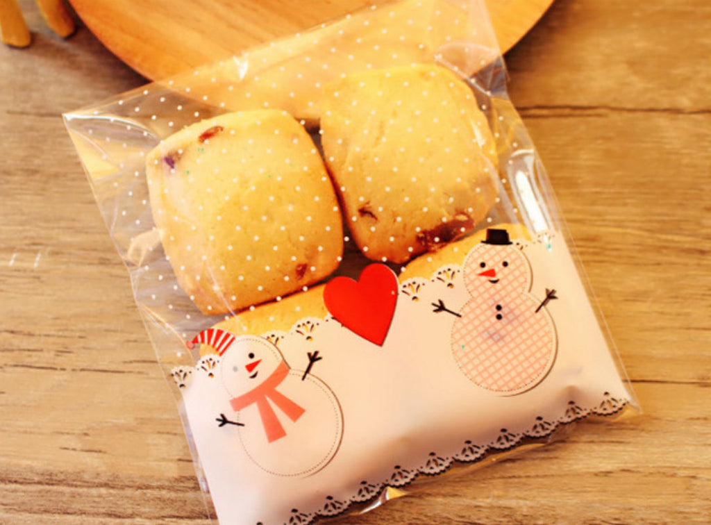 New Christmas 100Pcs Self Adhesive Bag Cookie Candy Gift Packaging Bags 10X10Cm