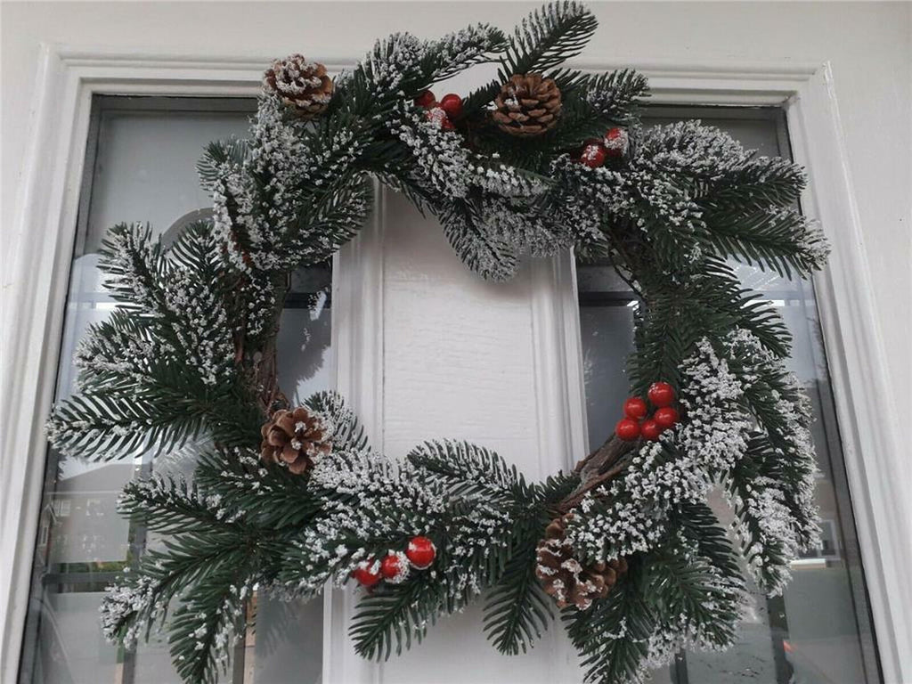 Christmas Wreath Xmas Decorations Door 35Cm PE Snowy Pine Cone & Berries 514092