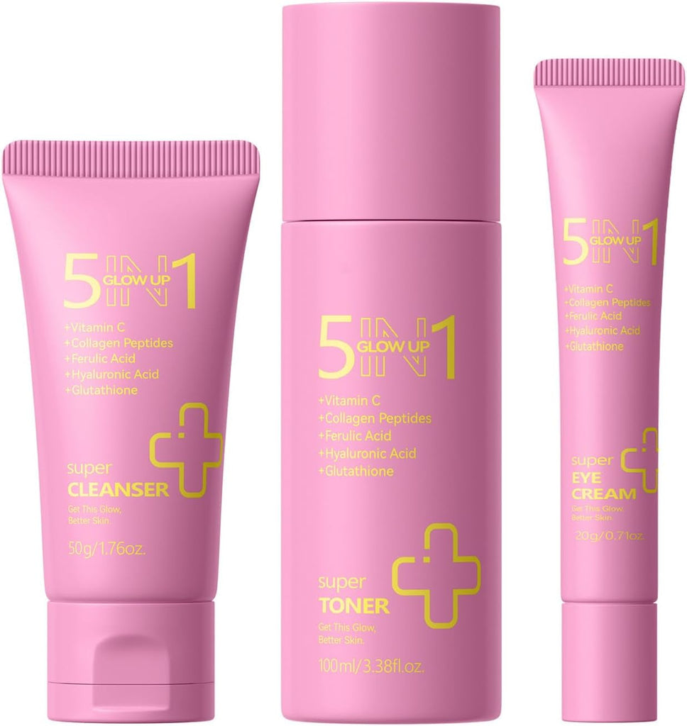 Korean Skincare Set,5In1 Skin Care Sets & Kits,Glow Skin Care Gift Set-5In1 Face Cleanser,Toner,Eye Cream,Beauty Gift Set for Teenage Girls(3Pcs)