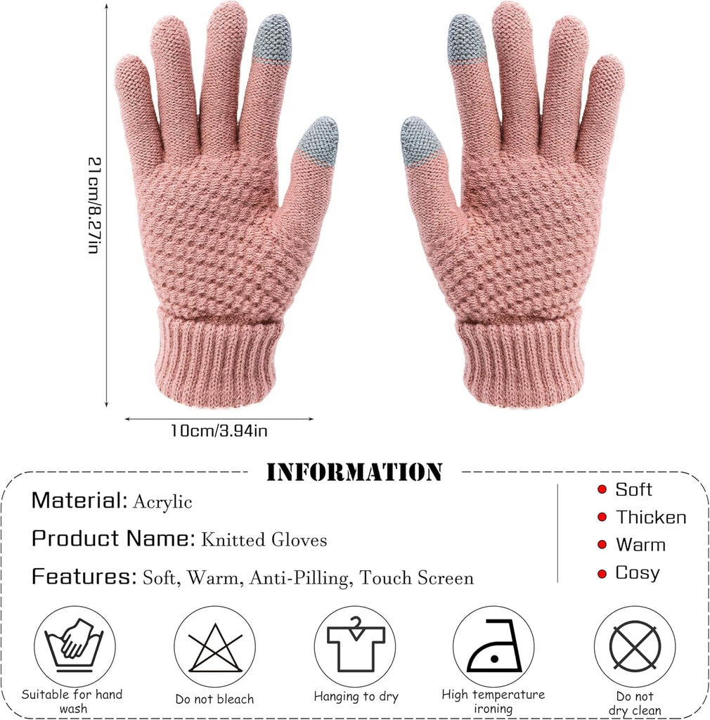 Women Winter Gloves, Warm Soft Touchscreen Gloves Thermal Knit Fleece Lined Glove Elastic Cuff Womens Gloves for Cold Weather