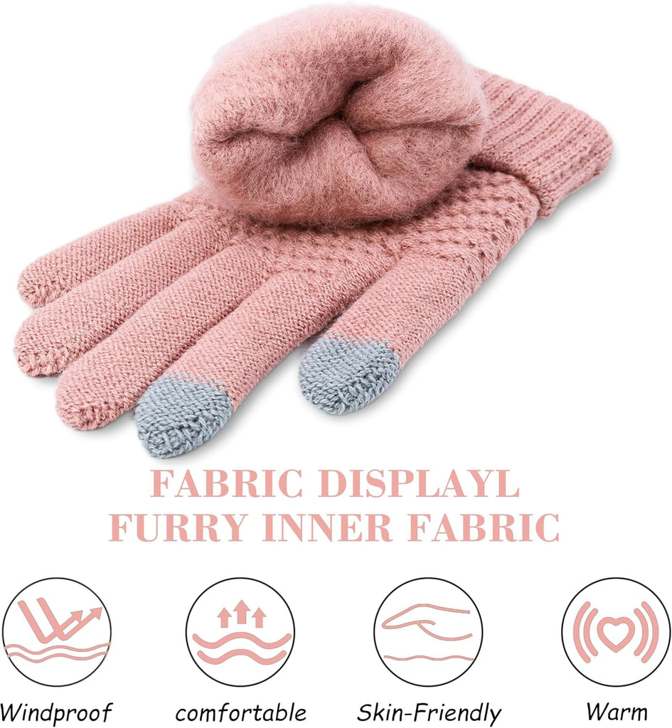 Women Winter Gloves, Warm Soft Touchscreen Gloves Thermal Knit Fleece Lined Glove Elastic Cuff Womens Gloves for Cold Weather