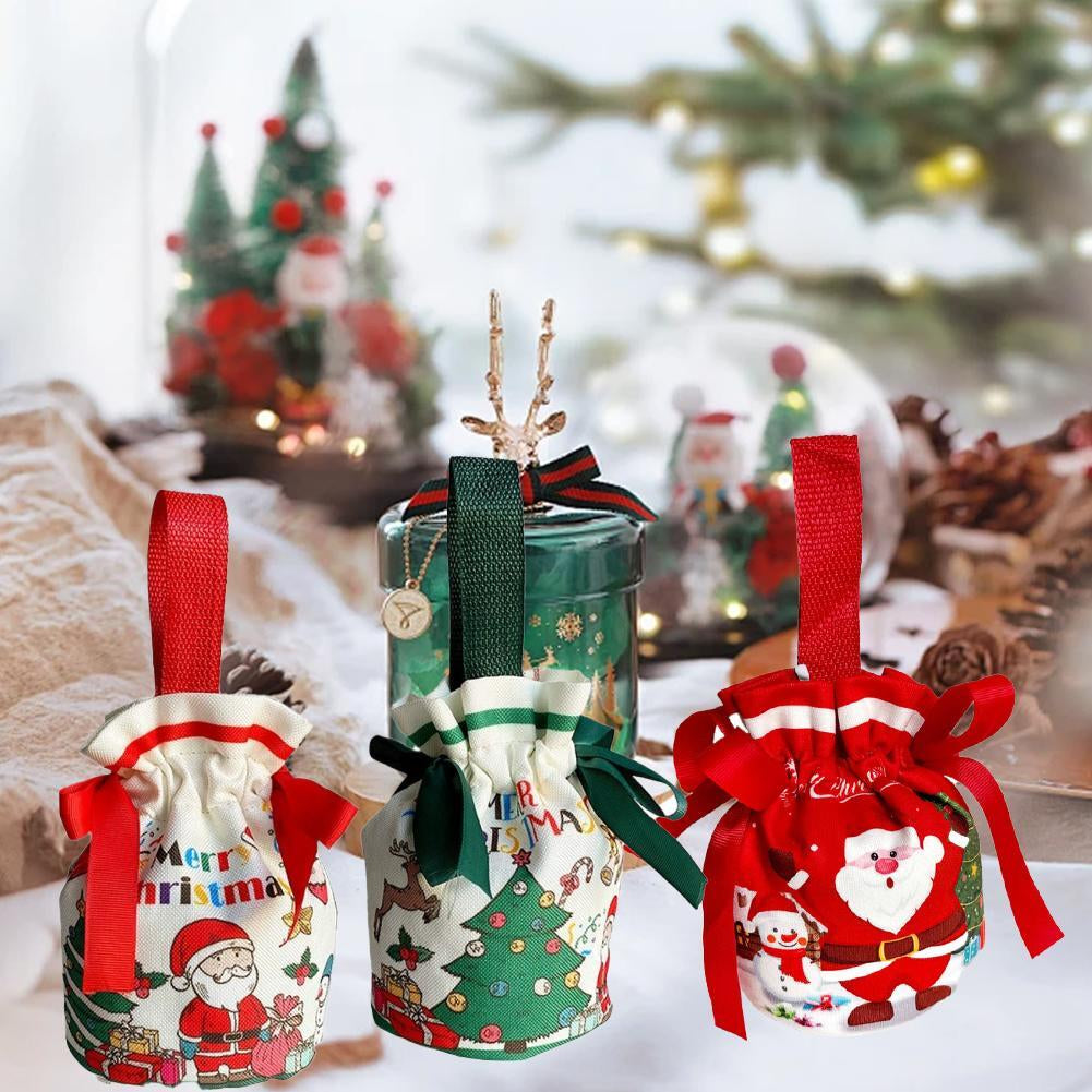 Christmas Drawstring Canvas Gift Bags Reusable Christmas Storage Treat Bags Z4F8
