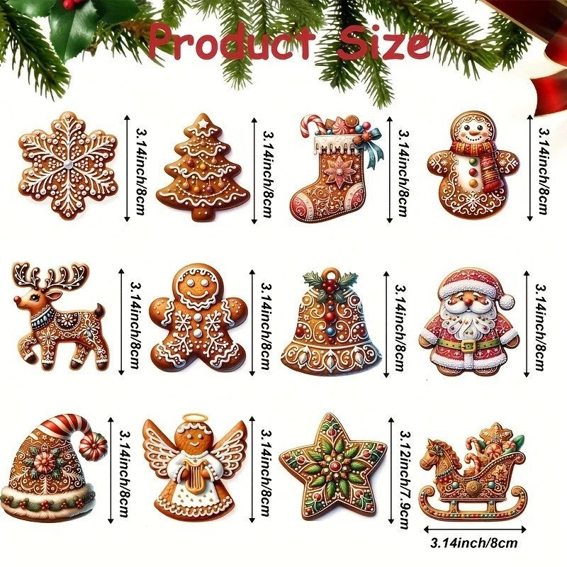 12PCS Christmas Tree Decoration Wooden Gingerbread Motifs Christmas Decoration