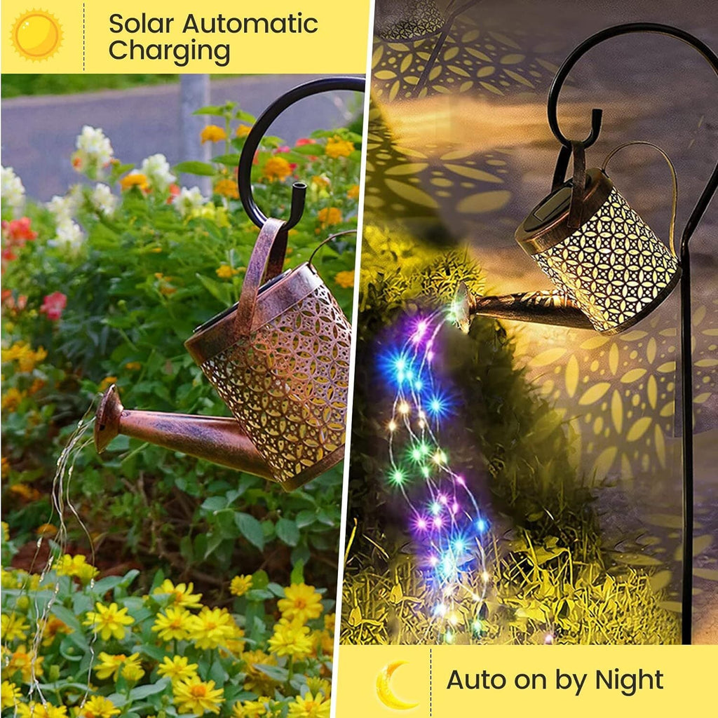 Solar Power LED String Light Watering Can Hollow Outdoor Garden Lamp Decor Xmas