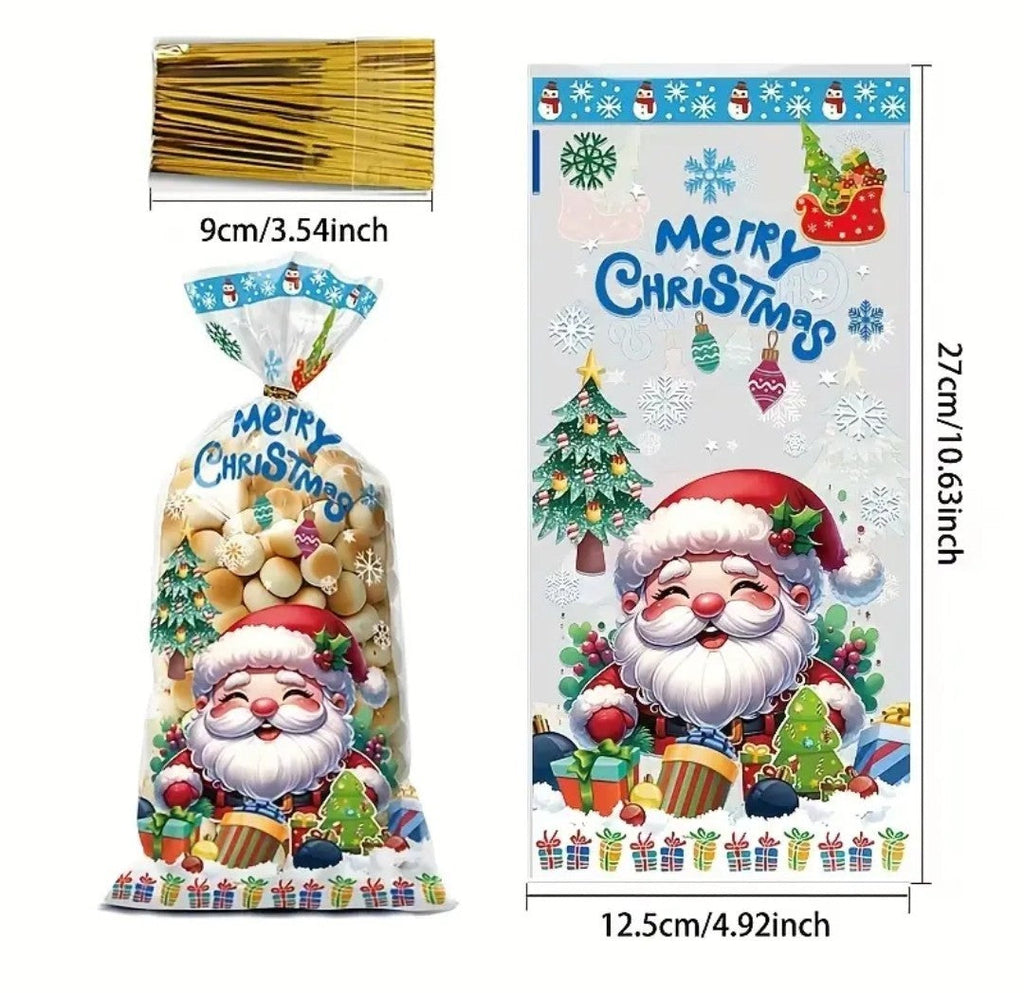 25X Christmas Santa Party Favour Cellophane Candy Biscuit Bag Sweets Treat Goody