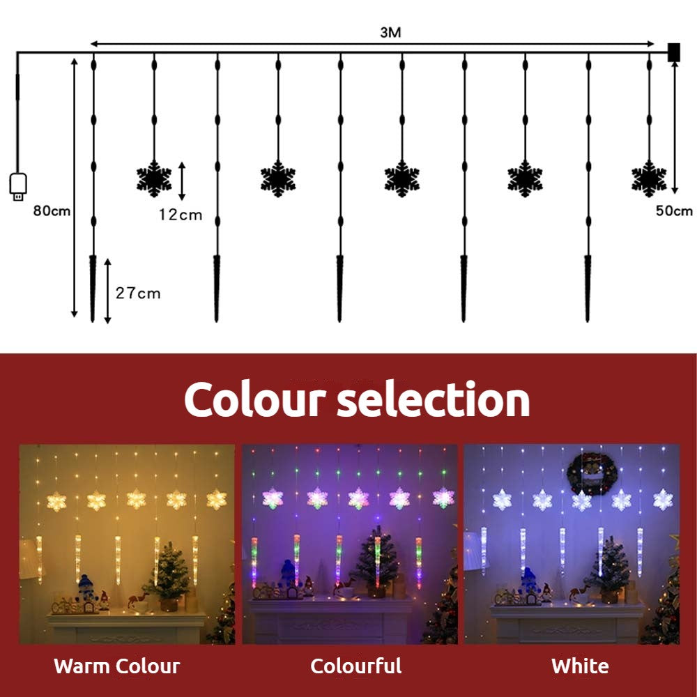 Christmas Window Lights Curtain Window Icicle Snowflake LED Fairy String Light