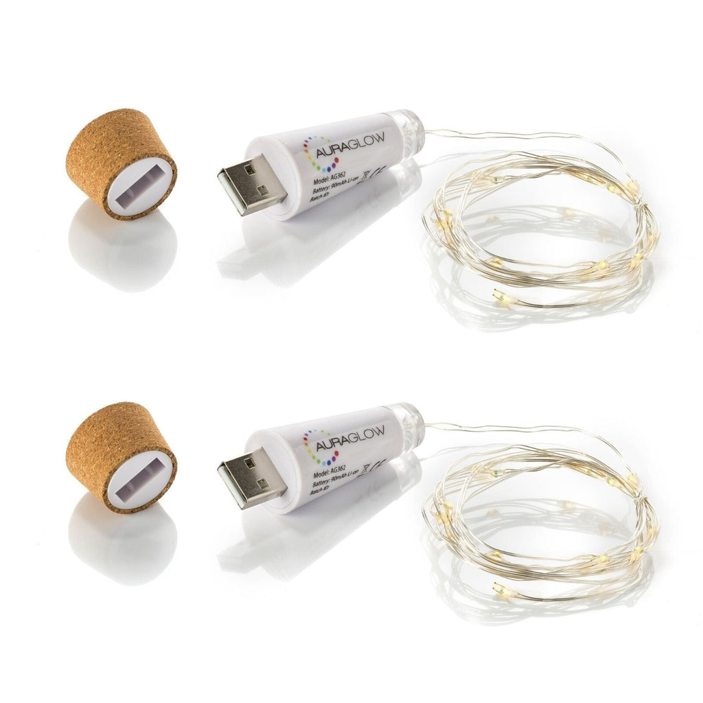 Auraglow Rechargeable USB LED Bottle Cork Wire Fairy String Lights