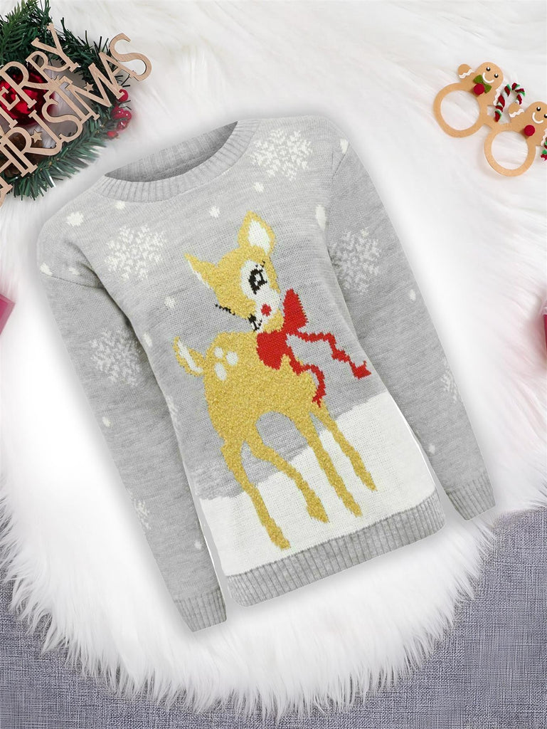 Christmas Jumper Kids Girls Baby Deer Novelty Xmas Knitted Jumper Warm Sweater