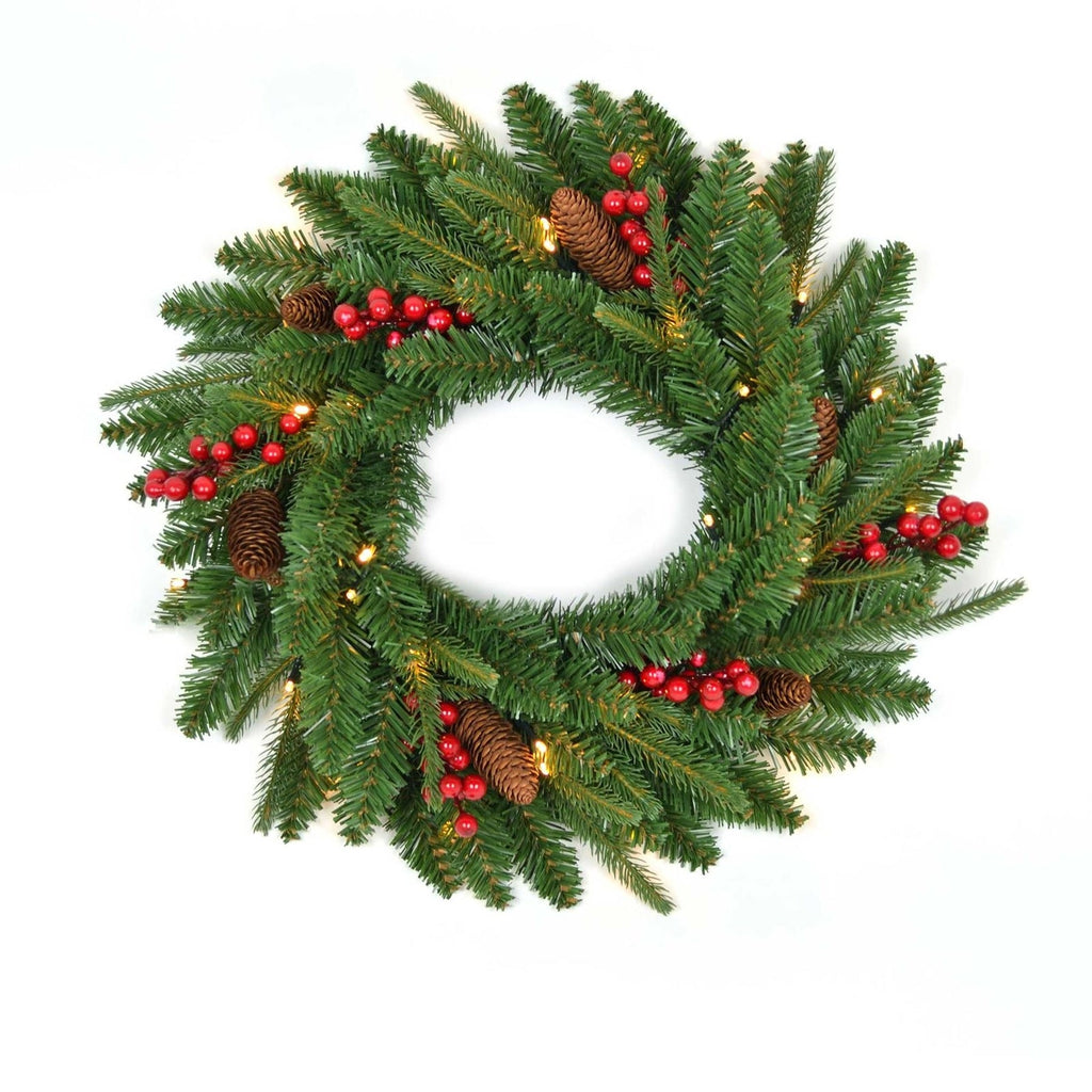 Christmas Wreath Pre Lit Green Artificial Bushy Pines Wall Door XMAS Home Decor