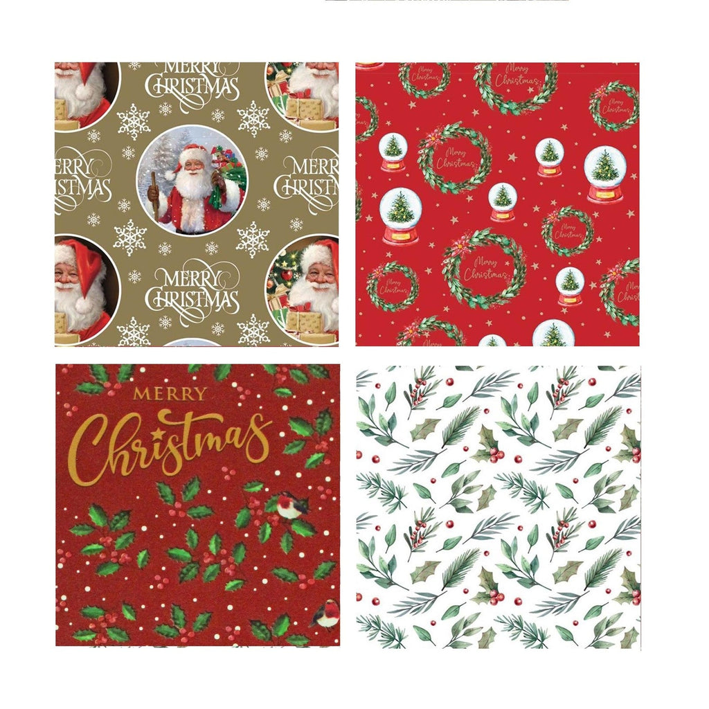 4 Rolls Traditional Christmas Wrapping Paper 7M Gift Wrap & 16 Matching Tags
