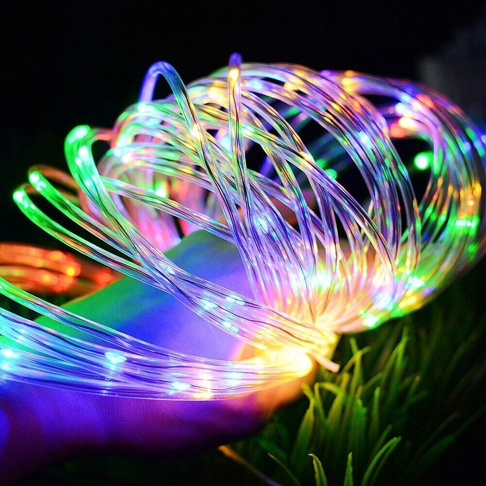 12M 100 LED Solar Rope Tube String Fairy Lights Strip Waterproof Garden Outdoor