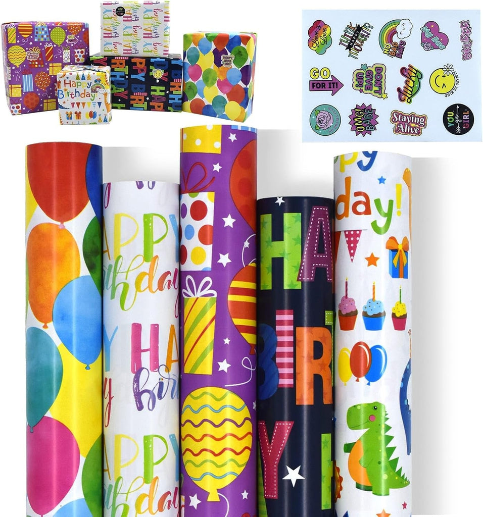 5 Roll Package Gift Wrapping Paper, 43Cm * 3M - Perfect for Birthday, Wedding, Party, Valentine'S Day Gift Decorations