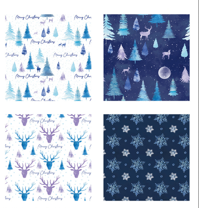 4 Rolls Christmas Gift Wrapping Midnight Forest Paper 4M X 70Cm Roll 16 Metre