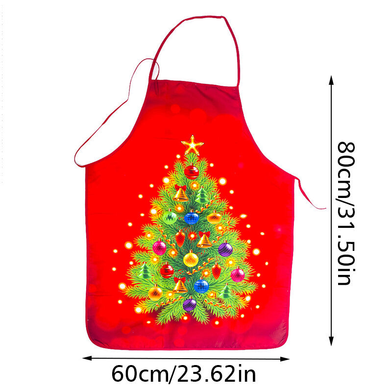 Women Men Christmas Print Apron Kitchen Restaurant Cooking Work Bib Apron Party