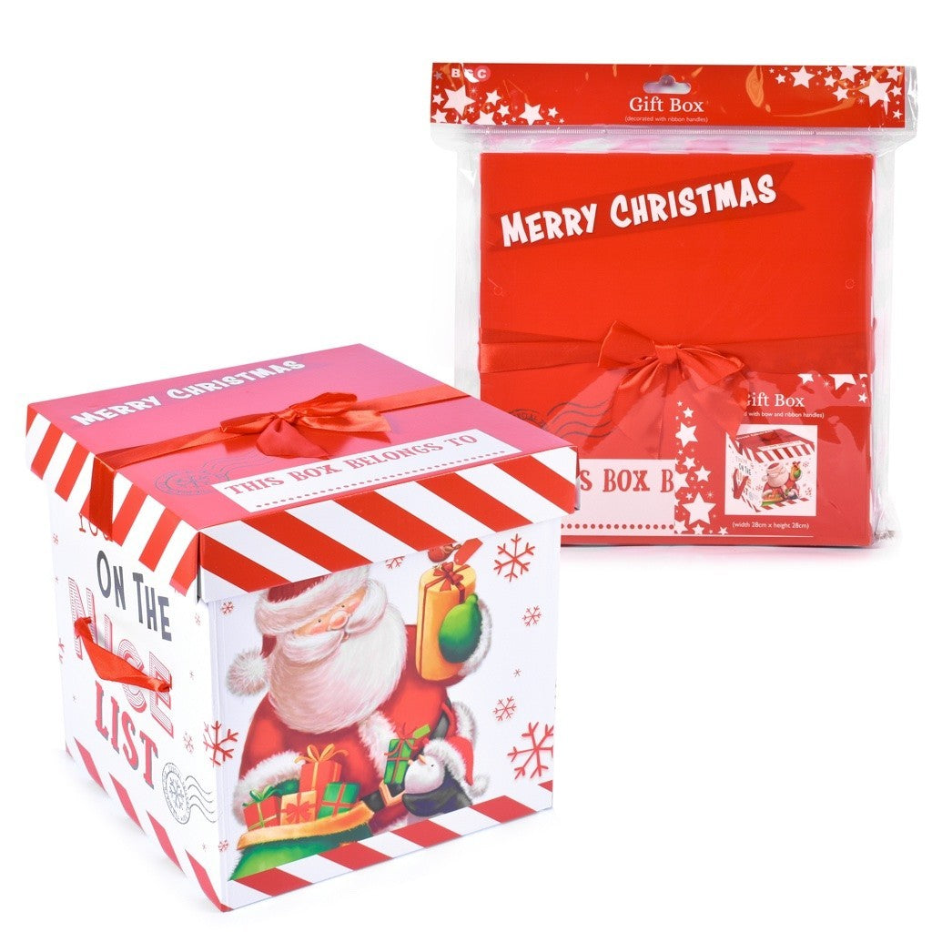 Christmas Eve DIY Large Gift Box with Lid & Bow, Cute XMAS Prints Flat Packed