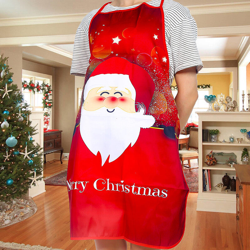 Women Men Christmas Print Apron Kitchen Restaurant Cooking Work Bib Apron Party