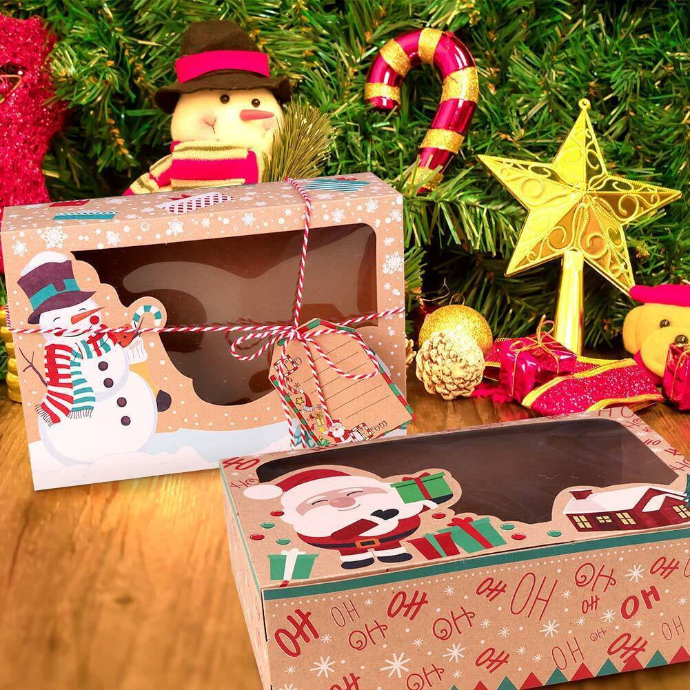 12PC Christmas Cookie Gift Box Kraft Paper Candy Gift Boxes Xmas Party Packaging