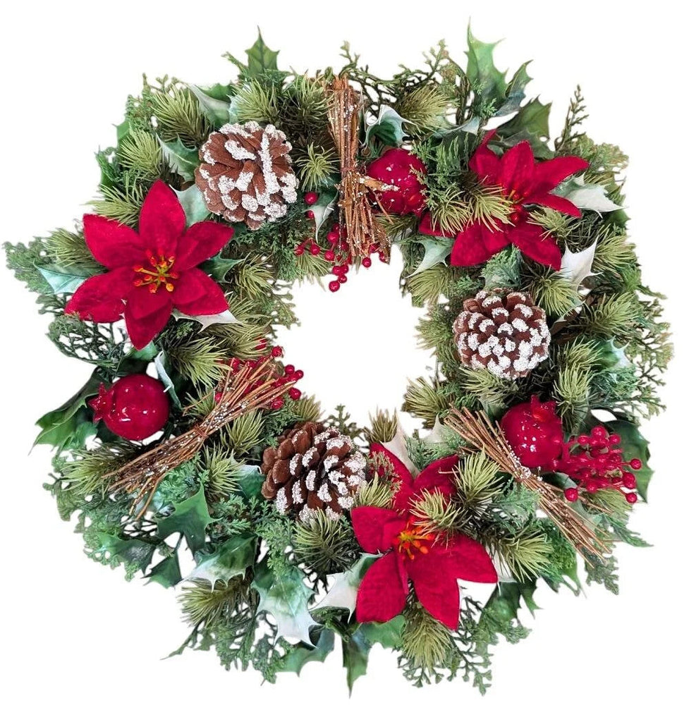 Christmas Wreath - Large 17" Holly Poinsettia