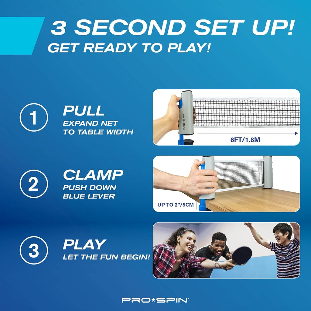 Portable Table Tennis Set | Premium All-In-One Kit with Retractable Table Tennis Net for Any Table, Bats, 3-Star Ping Pong Balls & Storage Case | Great Gift & Indoor/Outdoor Game