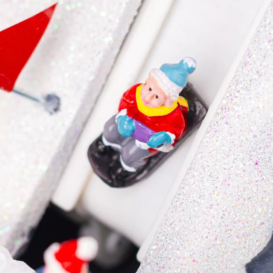 Christmas Village Scene Decoration Sledging Musical Moving Ornament Light Up