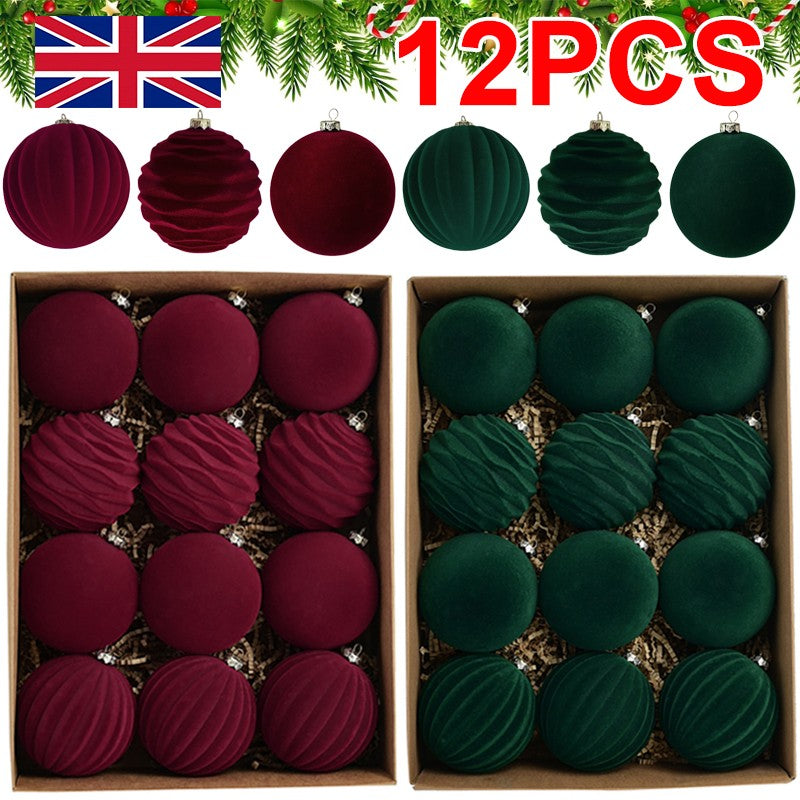 12X Velvet Christmas Balls Xmas Tree Hanging Bauble Ornament Party Decorations