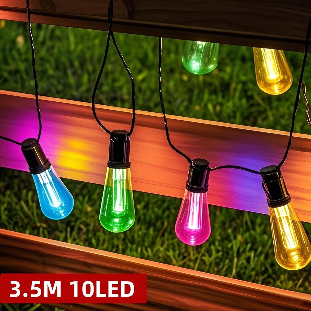 10 LED Solar Powered Retro Bulb String Lights Garden Outdoor Fairy Party Lamp