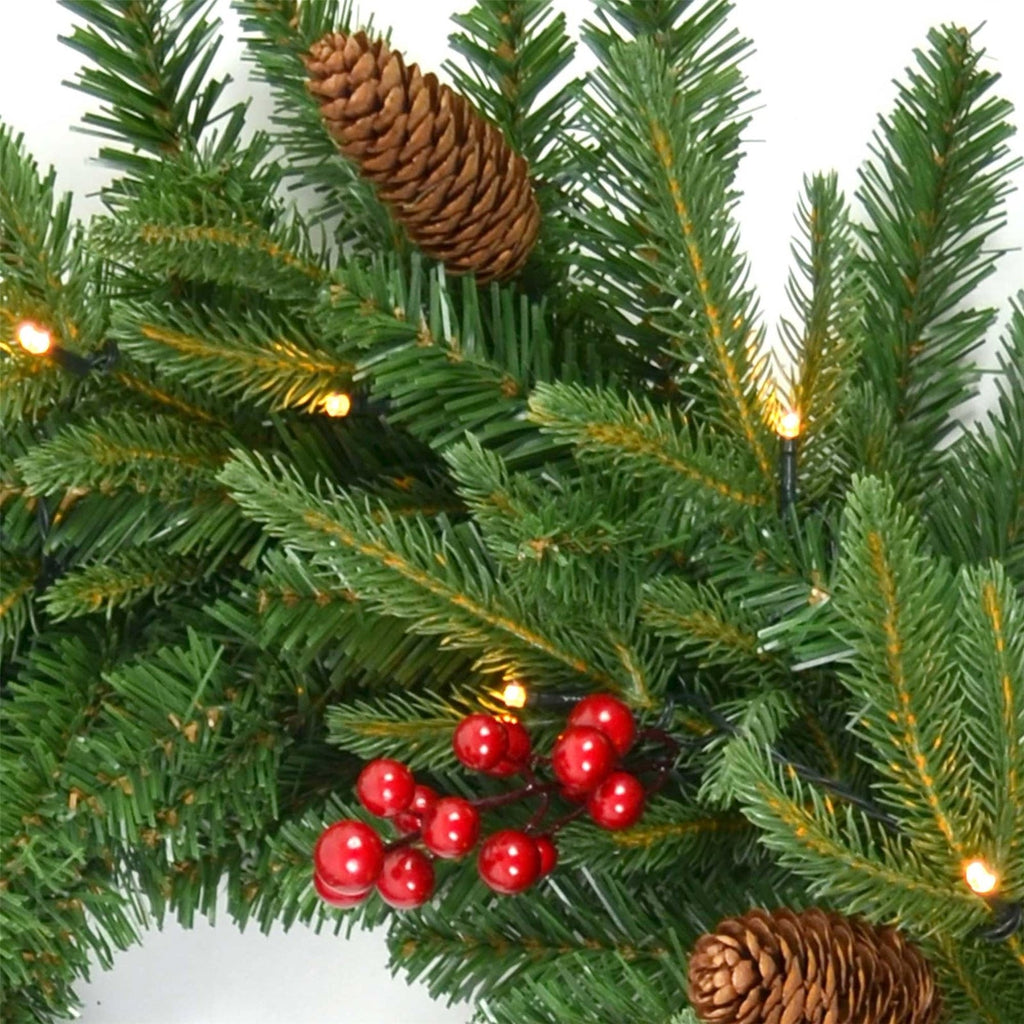 Christmas Wreath Pre Lit Green Artificial Bushy Pines Wall Door XMAS Home Decor