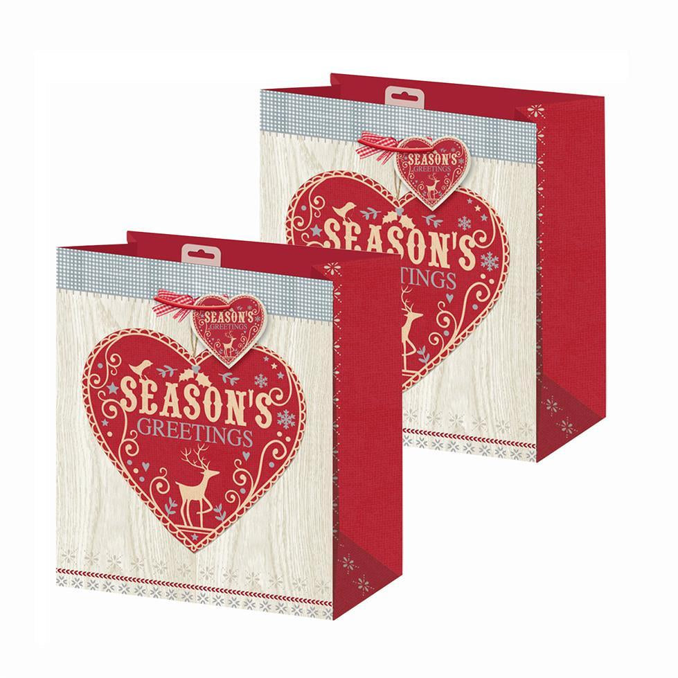 2 Pack Christmas Small Gift Bag 26.5Cm X 21.5Cm X 10Cm - Choose Design