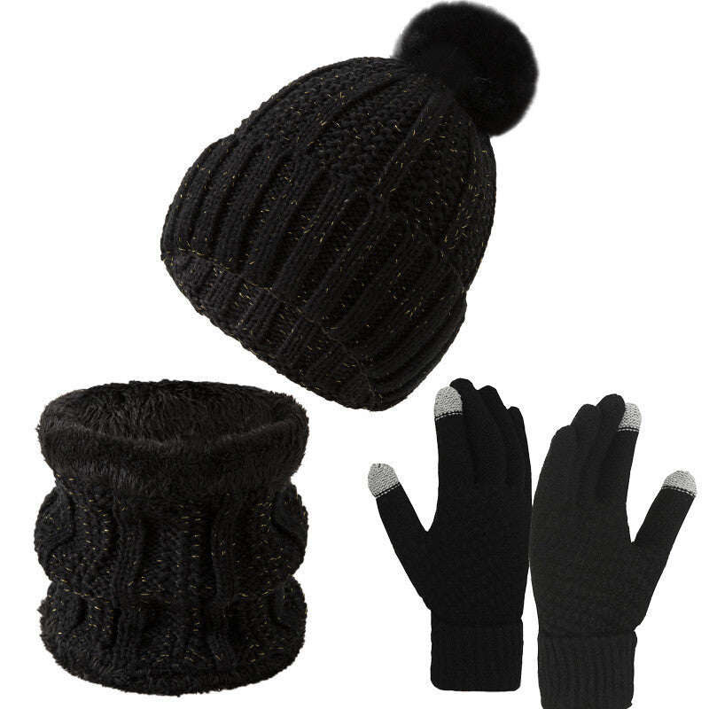 Womens Girls Thick Knit Hat Scarf and Touchscreen Gloves Set Knitted Winter Gift