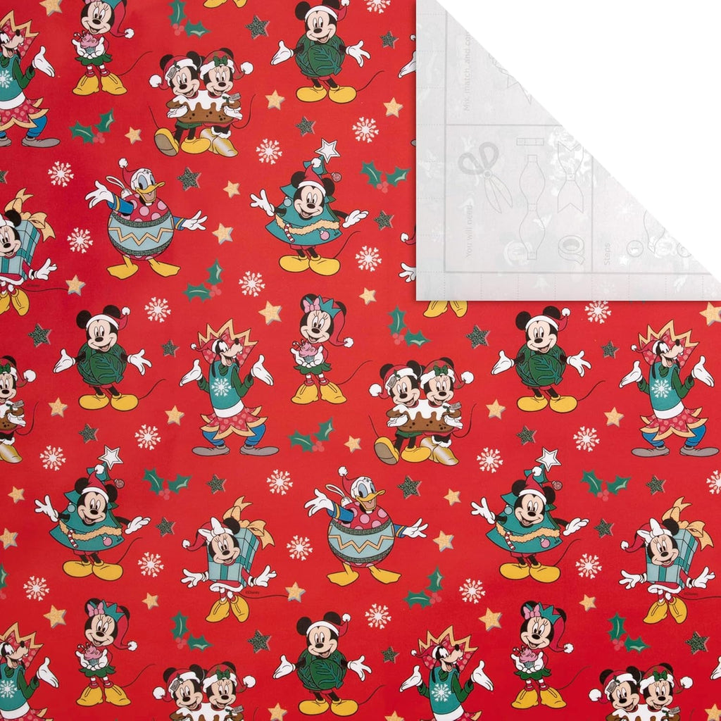 Wrapping Paper, Roll Wrap, Pack of 3, Disney, Mickey Mouse, Minnie Mouse, Christmas, Red, 4M Each