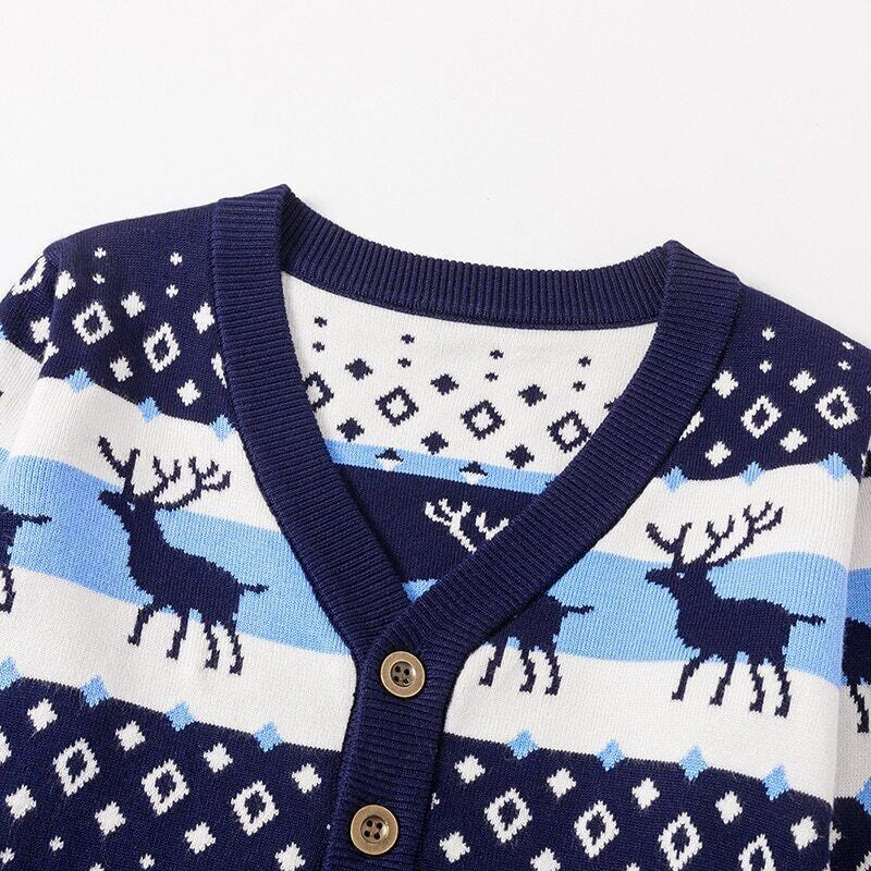 Boys Girls Christmas Elk Sweaters Kids Winter Cardigans Knit Jumper Casual Tops