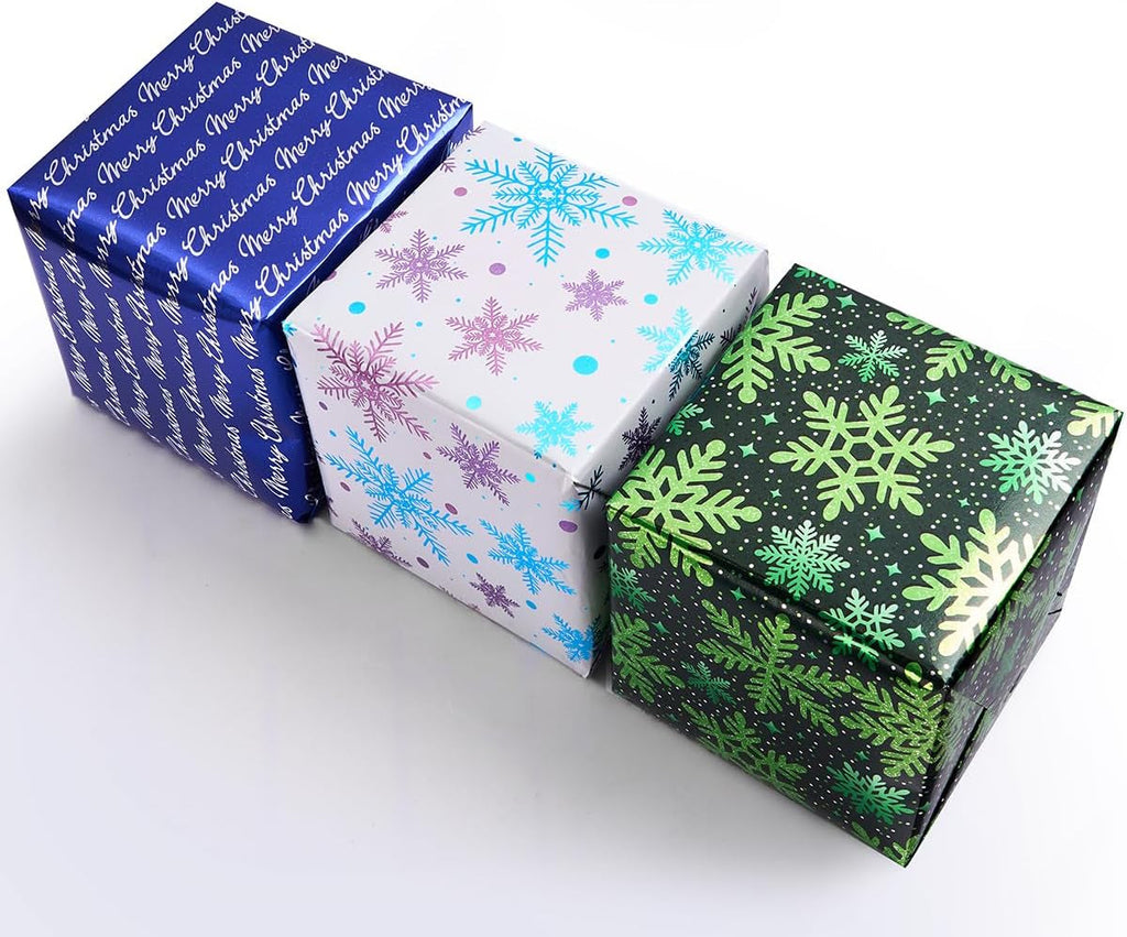 3 Rolls Gift Wrapping Paper for Christmas, 43Cm*3M Shine Wrapping Paper Print with Snowflake and “Merry Christmas”For Xmas, Birthday, Festival Party Gift Decoration