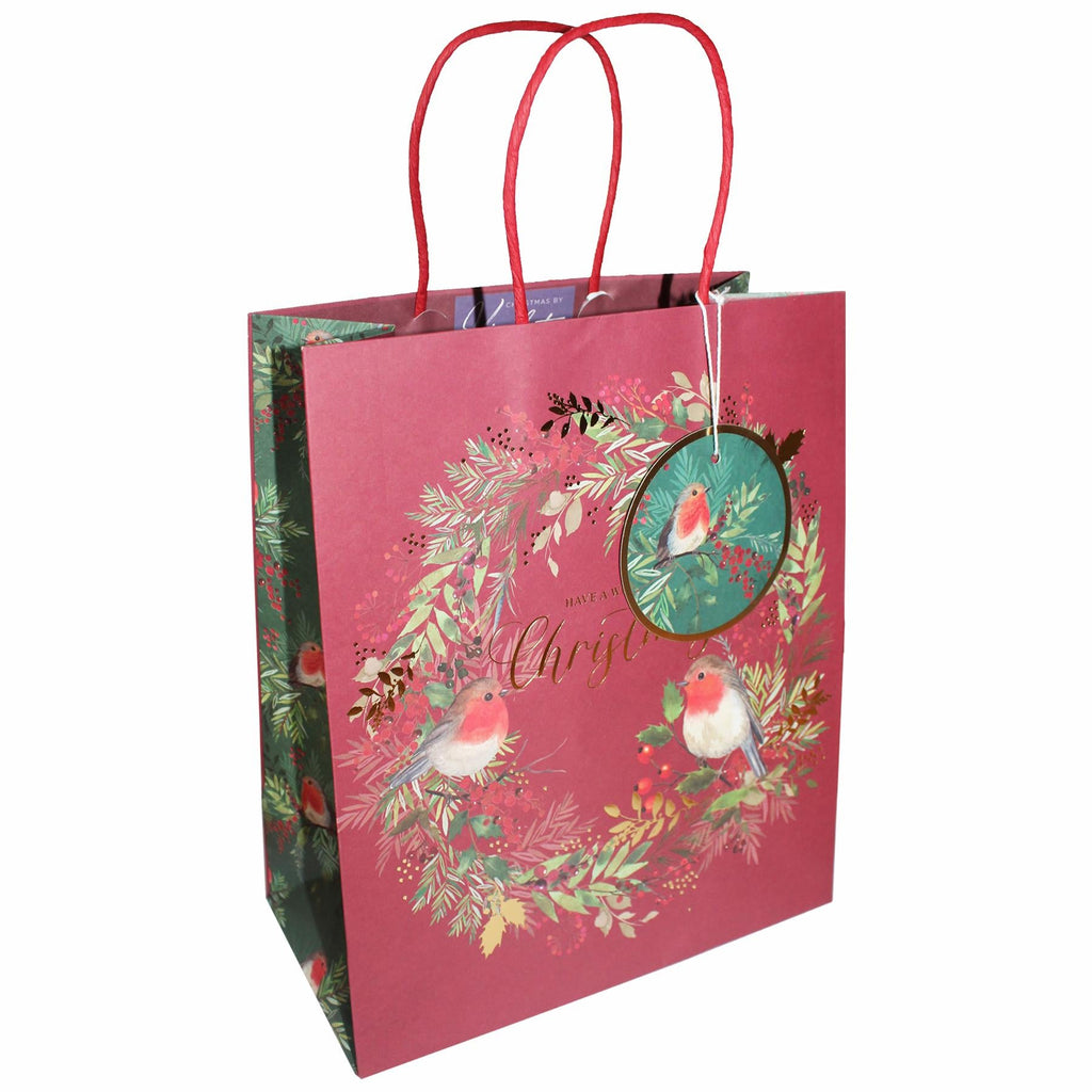 Christmas Gift Bag with Tag 100% Recyclable 25Cm X 21.5Cm - Choose Design