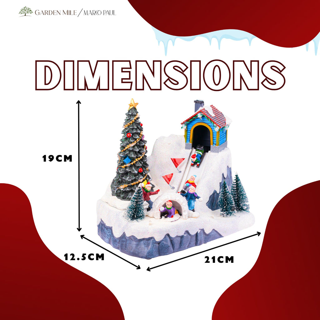 Christmas Village Scene Decoration Sledging Musical Moving Ornament Light Up