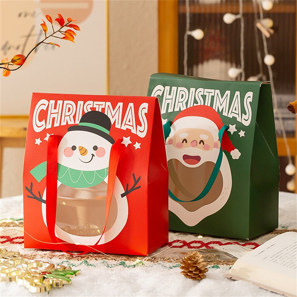 Christmas Santa Window Paper Box with Handle Candy Cookie Gift Packaging Bags