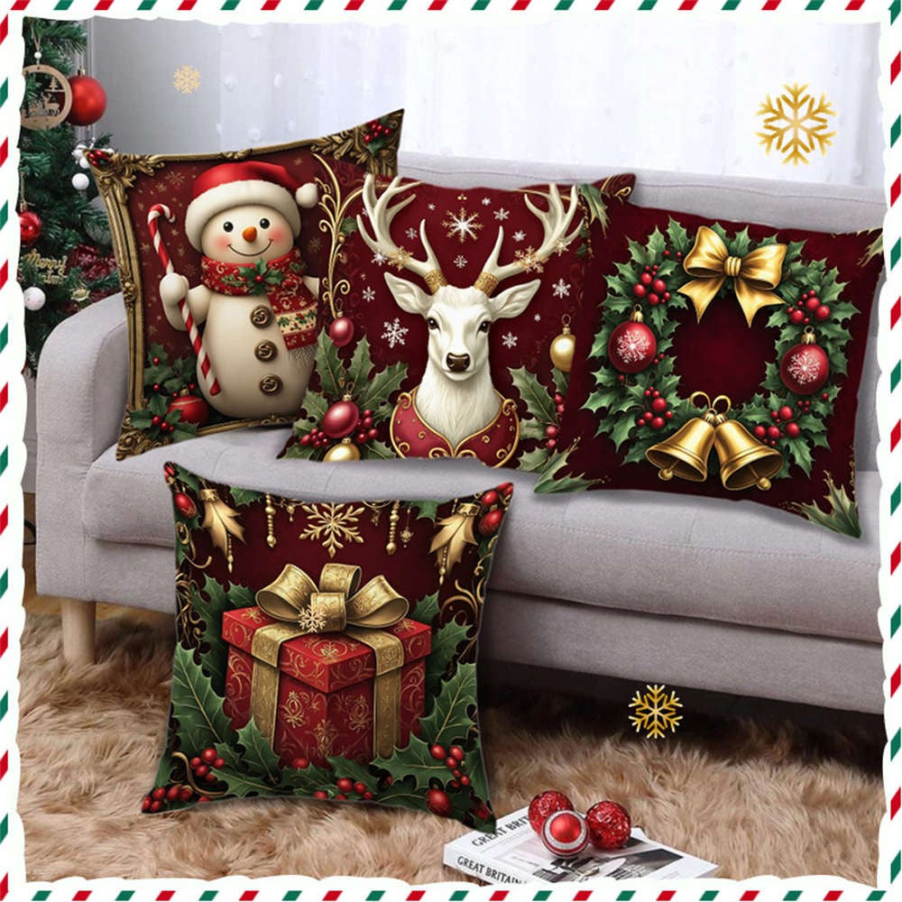 UK Red Merry Christmas Velvet Cushion Cover Xmas Pillow Case Sofa Home Decor 18"