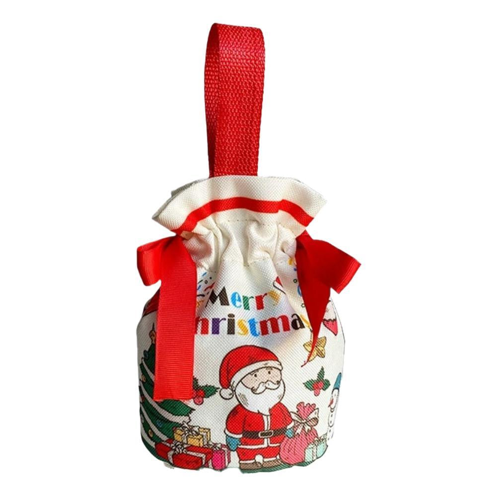 Christmas Drawstring Canvas Gift Bags Reusable Christmas Storage Treat Bags Z4F8