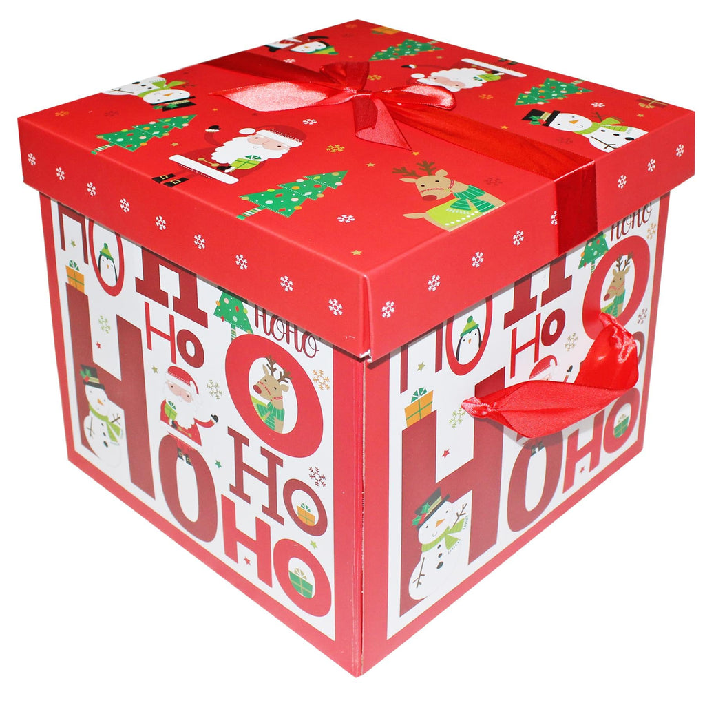 Christmas Eve Gift Box with Ribbon Bow 'Flat Pack' 28Cm X 27.5Cm - Choose Design