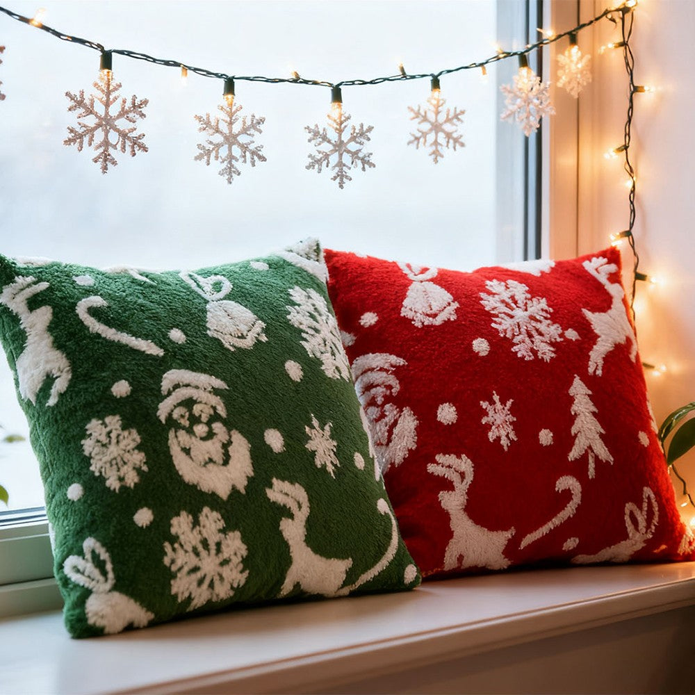 UK Christmas Santa Snowflake Cushion Plush Pillow Case Christmas Home Decor 2PCS