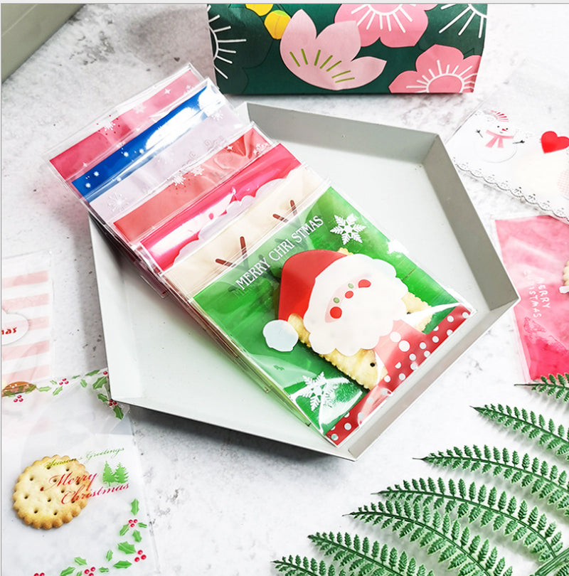 New Christmas 100Pcs Self Adhesive Bag Cookie Candy Gift Packaging Bags 10X10Cm