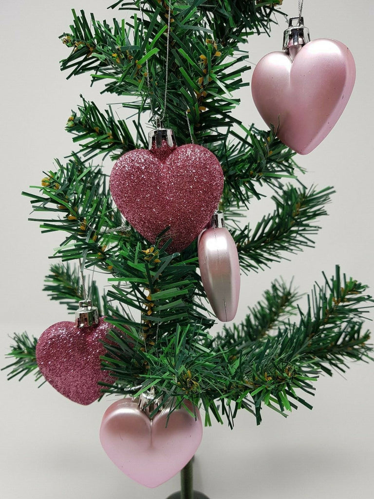 6 Blush Dusty Pink Heart Bauble Christmas Ornament Hanging Tree Decorations
